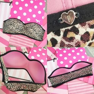 Victoria's Secret PINK Vintage Strapless Bandeau Leopard Print Pushup Bra Bikini